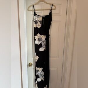 Elegant Black and White Tropical Floral Dress